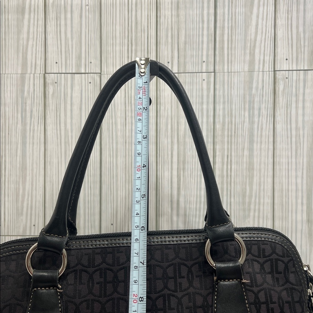 Gianni Bini Black Jacquard Logo Satchel Tote Handbag Leather Trim Structured Bag - Picture 5 of 10